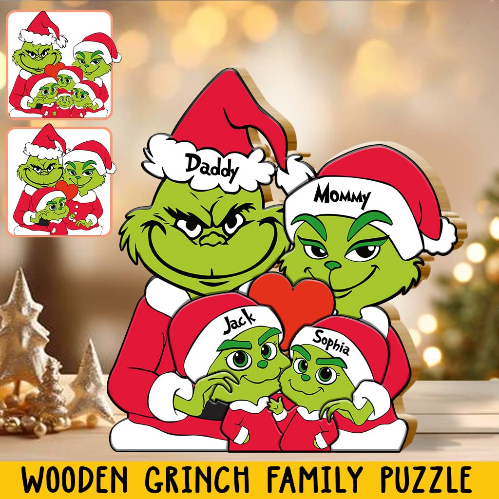 Personalized Grinch Family Shaped Wooden Puzzle Gift Shaped Wooden Puzzle GradoCreations
