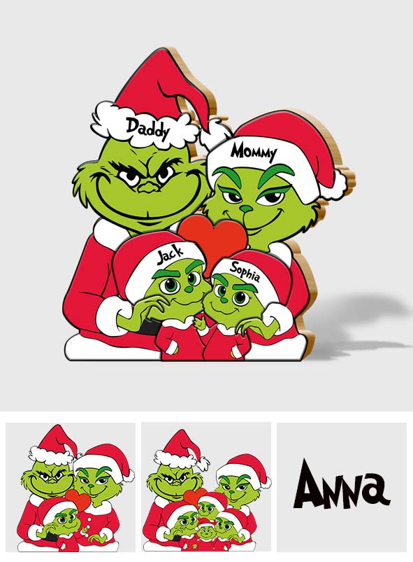 Personalized Grinch Family Shaped Wooden Puzzle Gift Shaped Wooden Puzzle GradoCreations