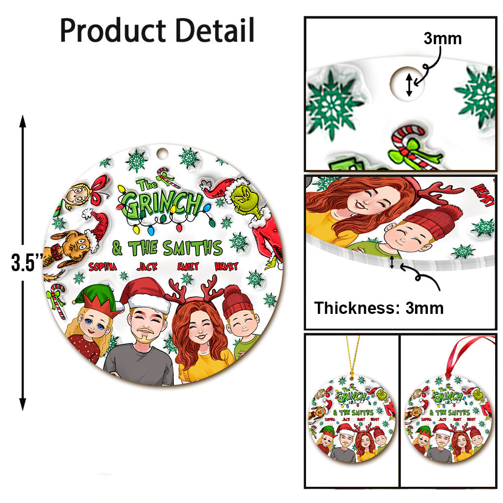 Personalized Christmas Ornament Custom Family Names Grinch Design Ornament GradoCreations