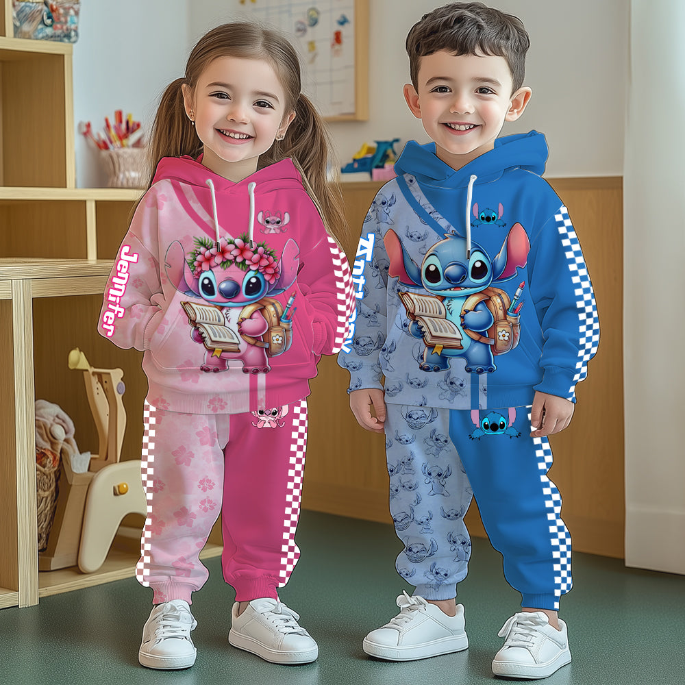 Personalized Kids Hoodie and Jogger Set with Stitch Design Kid Hoodie & Kid Jogger Sweatpants GradoCreations