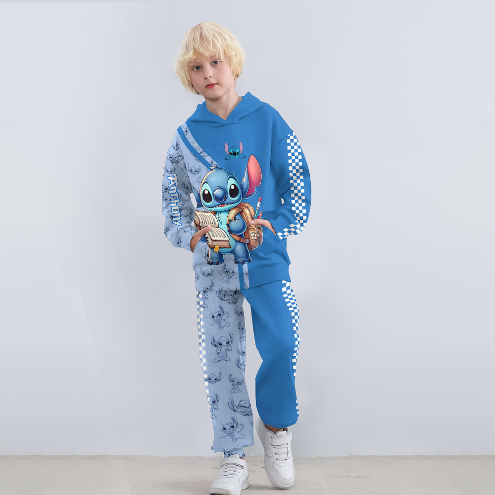 Personalized Kids Hoodie and Jogger Set with Stitch Design Kid Hoodie & Kid Jogger Sweatpants GradoCreations