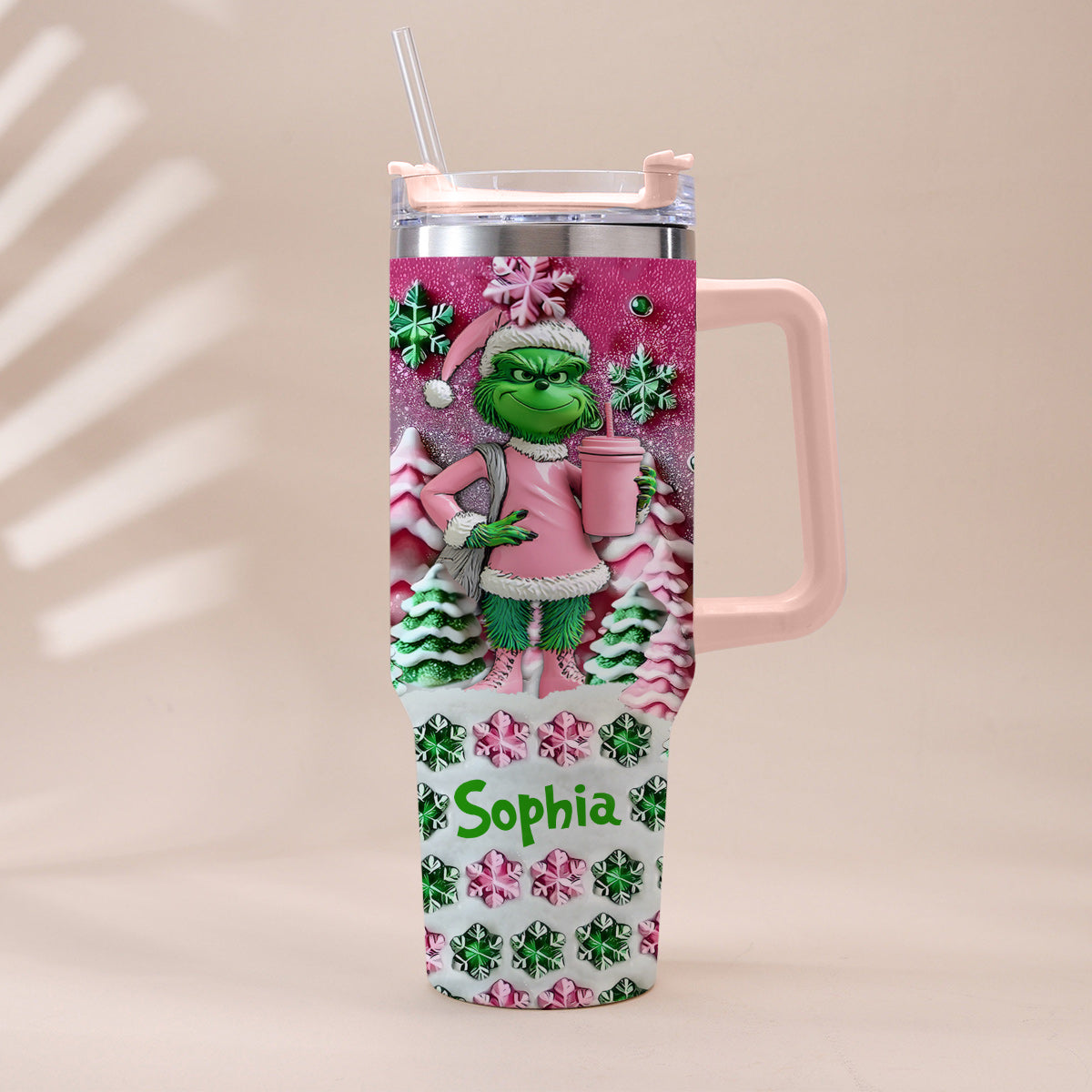 Personalized Grinch Christmas Tumbler with Handle Custom Name Gift Tumbler With Handle GradoCreations