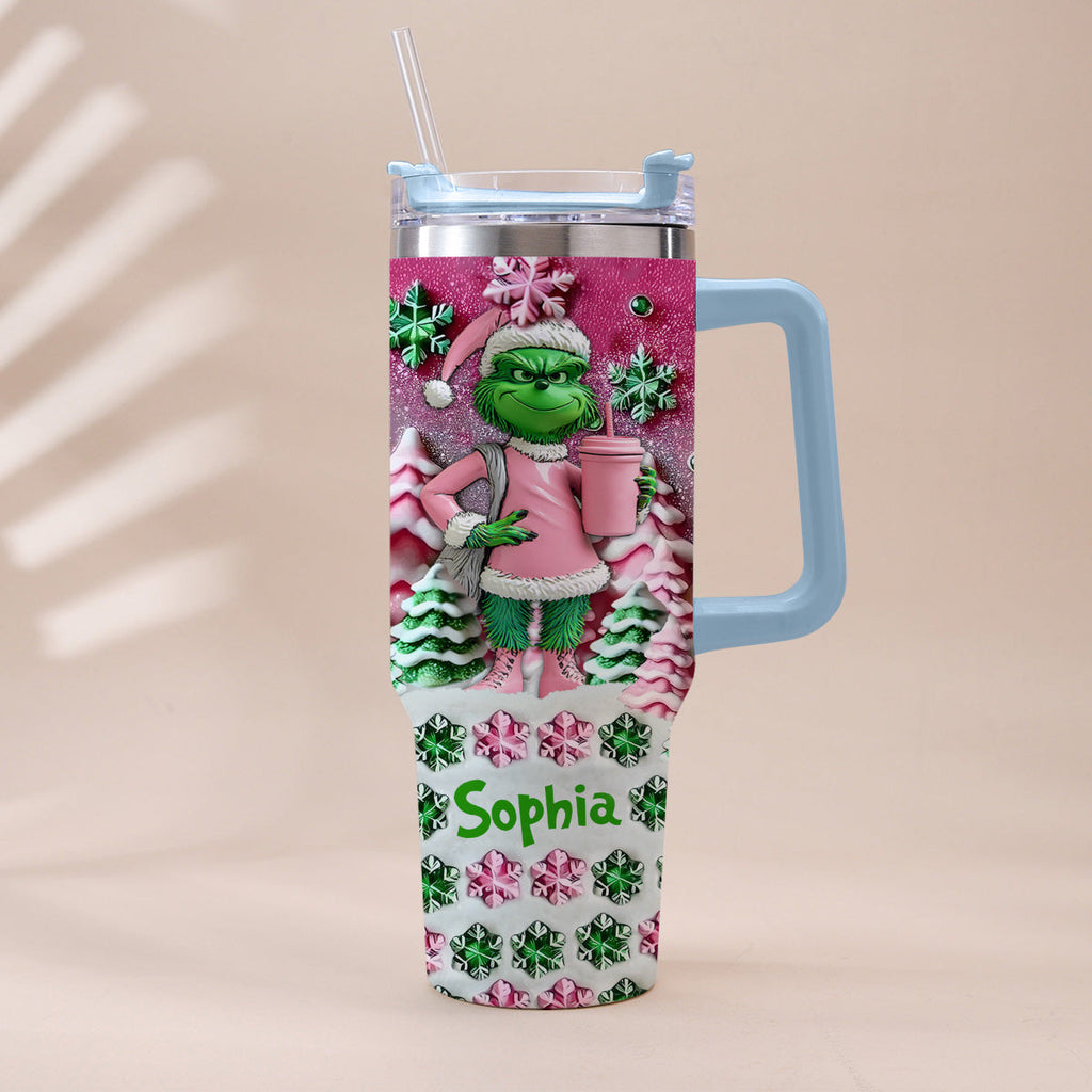 Personalized Grinch Christmas Tumbler with Handle Custom Name Gift Tumbler With Handle GradoCreations