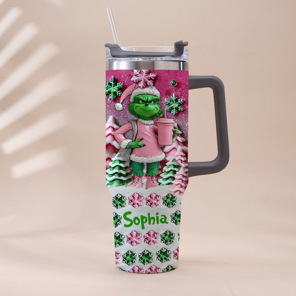 Personalized Grinch Christmas Tumbler with Handle Custom Name Gift Tumbler With Handle GradoCreations