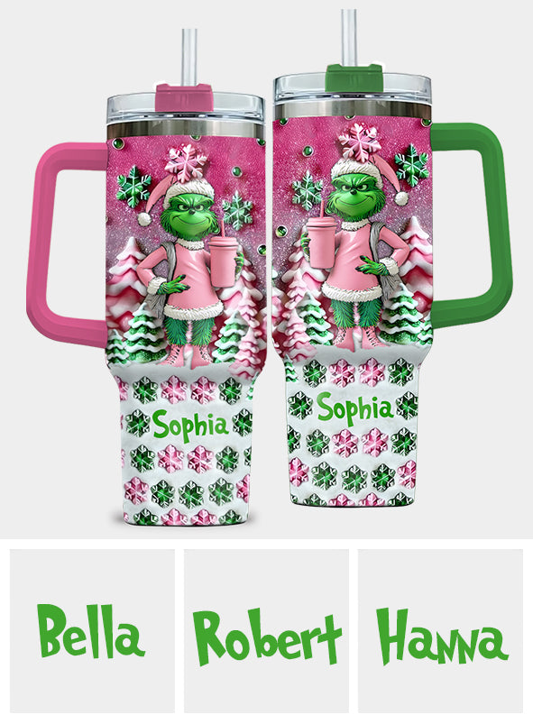 Personalized Grinch Christmas Tumbler with Handle Custom Name Gift Tumbler With Handle GradoCreations