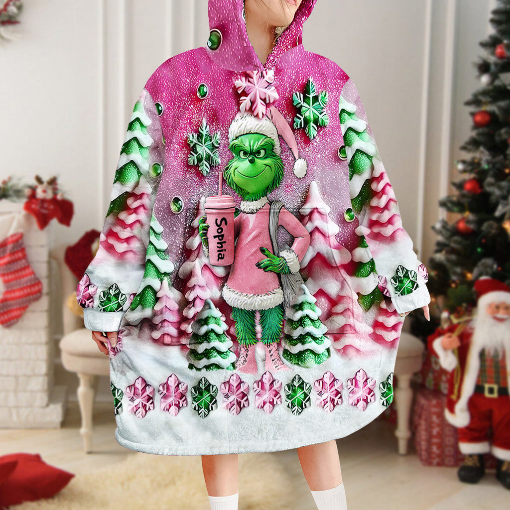 Personalized Merry Grinchmas Blanket Hoodie Custom Name for Christmas Blanket Hoodie GradoCreations