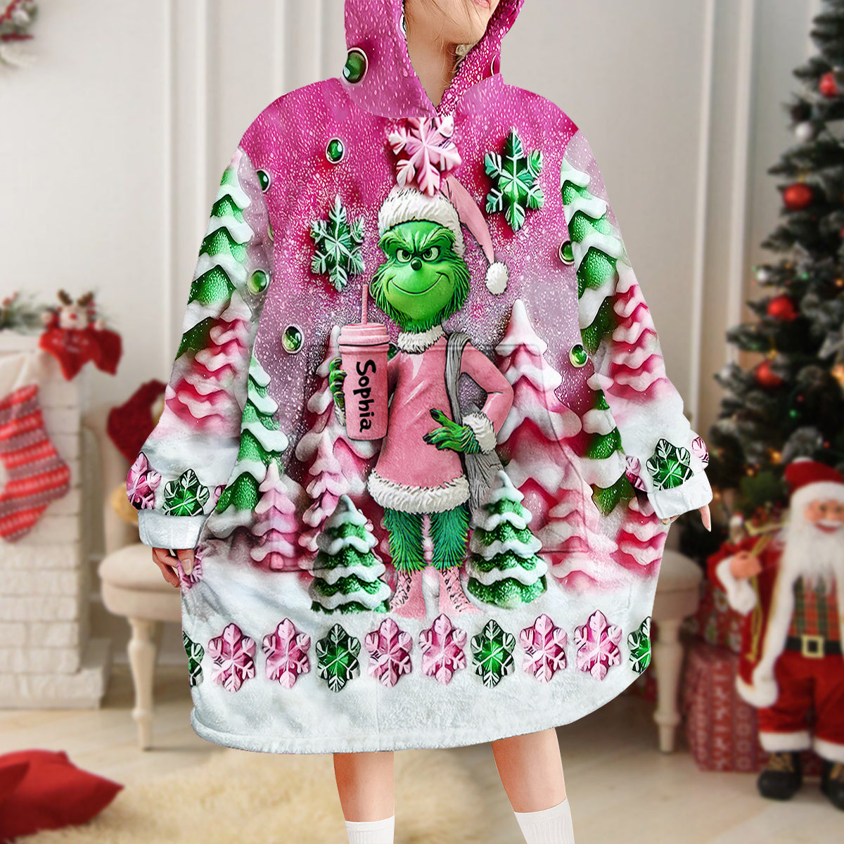 Personalized Merry Grinchmas Blanket Hoodie Custom Name for Christmas Blanket Hoodie GradoCreations