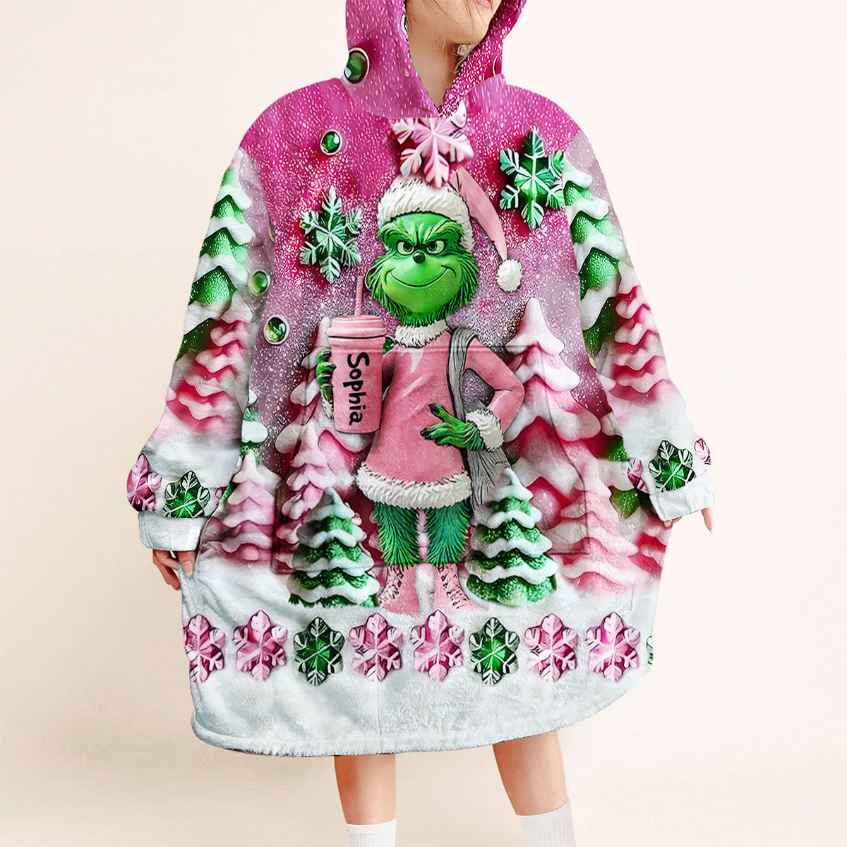 Personalized Merry Grinchmas Blanket Hoodie Custom Name for Christmas Blanket Hoodie GradoCreations