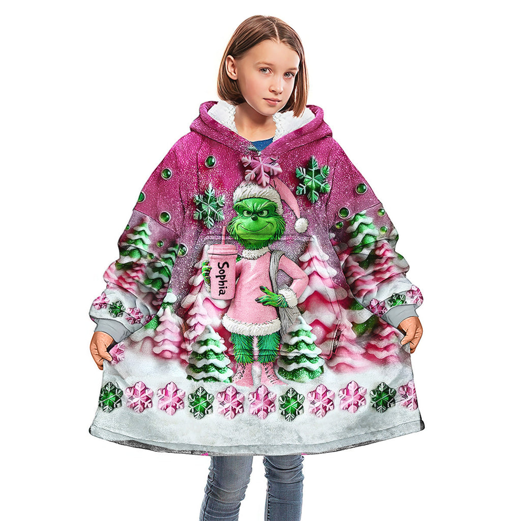 Personalized Merry Grinchmas Blanket Hoodie Custom Name for Christmas Blanket Hoodie GradoCreations