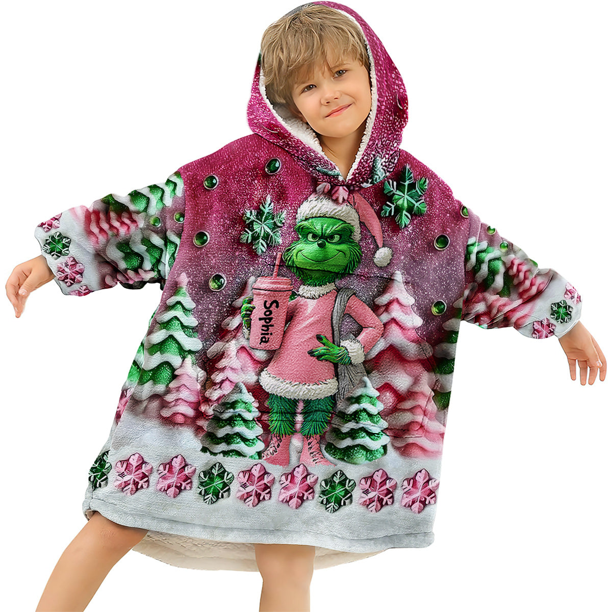 Personalized Merry Grinchmas Blanket Hoodie Custom Name for Christmas Blanket Hoodie GradoCreations