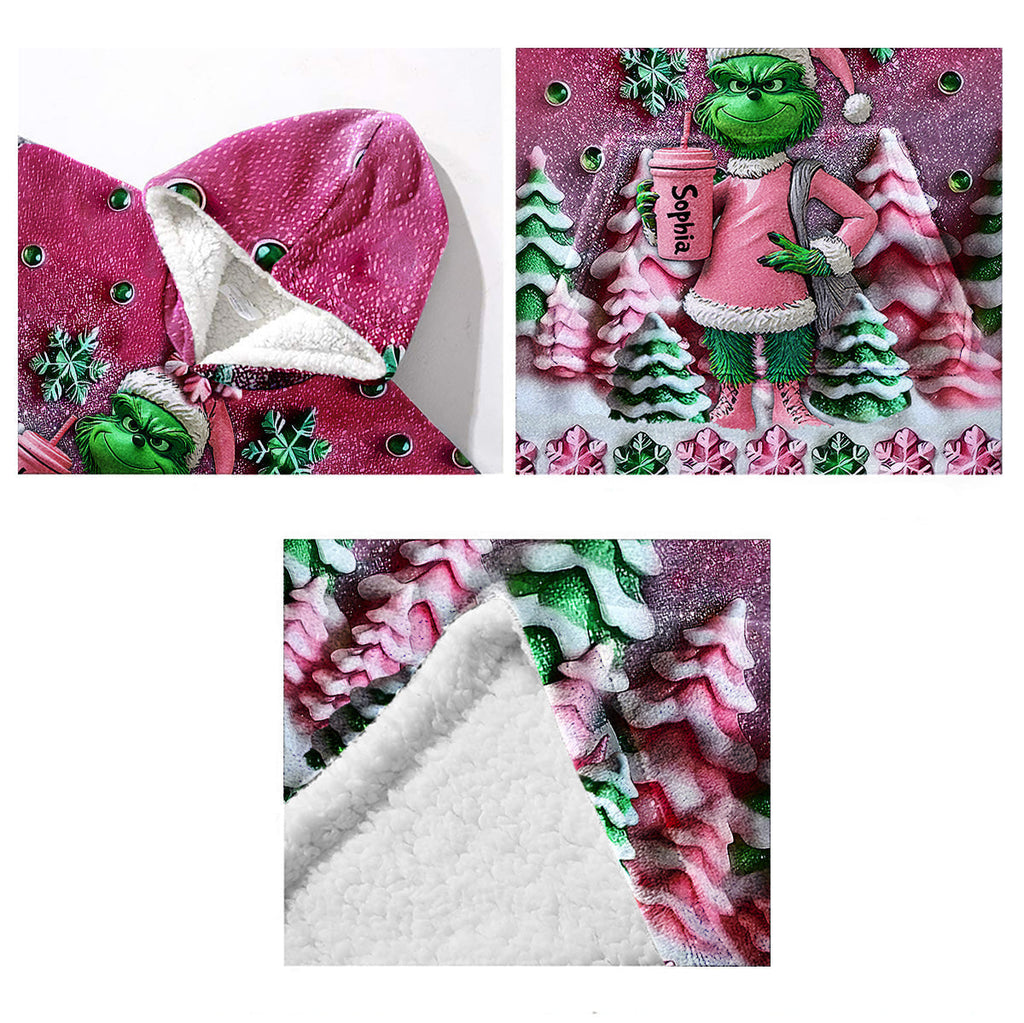 Personalized Merry Grinchmas Blanket Hoodie Custom Name for Christmas Blanket Hoodie GradoCreations