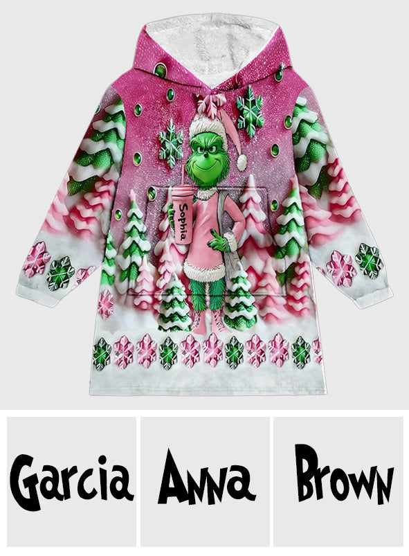 Personalized Merry Grinchmas Blanket Hoodie Custom Name for Christmas Blanket Hoodie GradoCreations