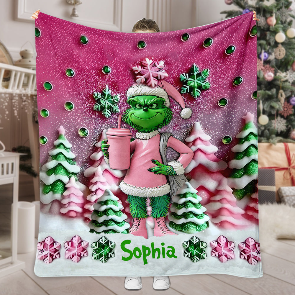 Personalized Merry Grinchmas Blanket Custom Name Gift for Kids Blanket GradoCreations