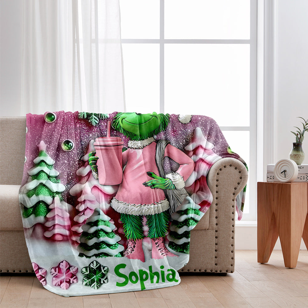 Personalized Merry Grinchmas Blanket Custom Name Gift for Kids Blanket GradoCreations