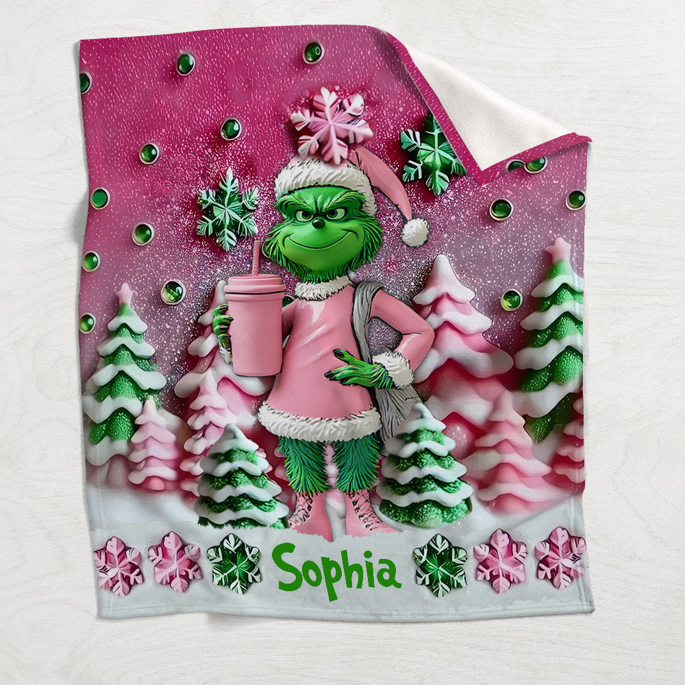 Personalized Merry Grinchmas Blanket Custom Name Gift for Kids Blanket GradoCreations