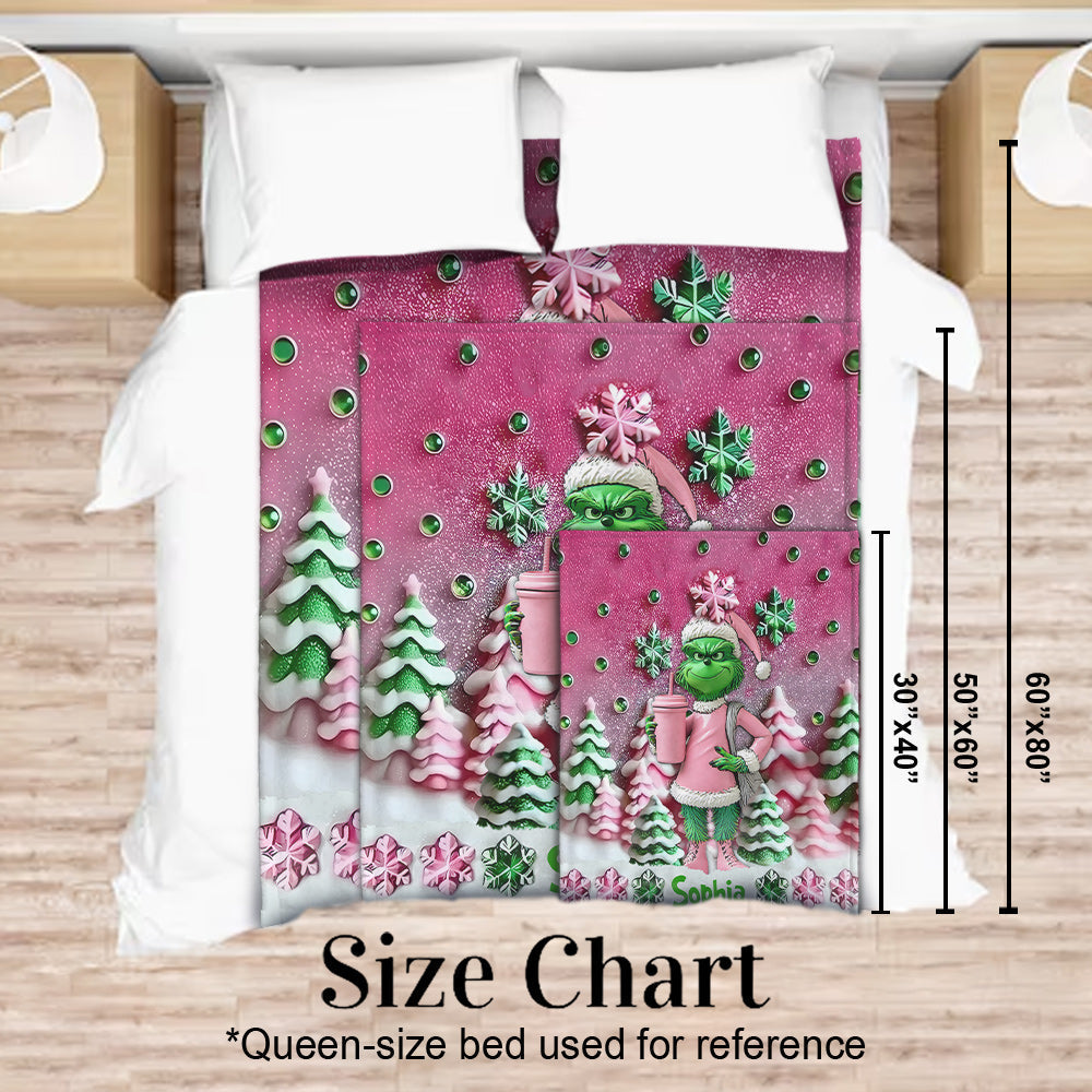 Personalized Merry Grinchmas Blanket Custom Name Gift for Kids Blanket GradoCreations