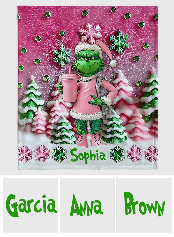 Personalized Merry Grinchmas Blanket Custom Name Gift for Kids Blanket GradoCreations