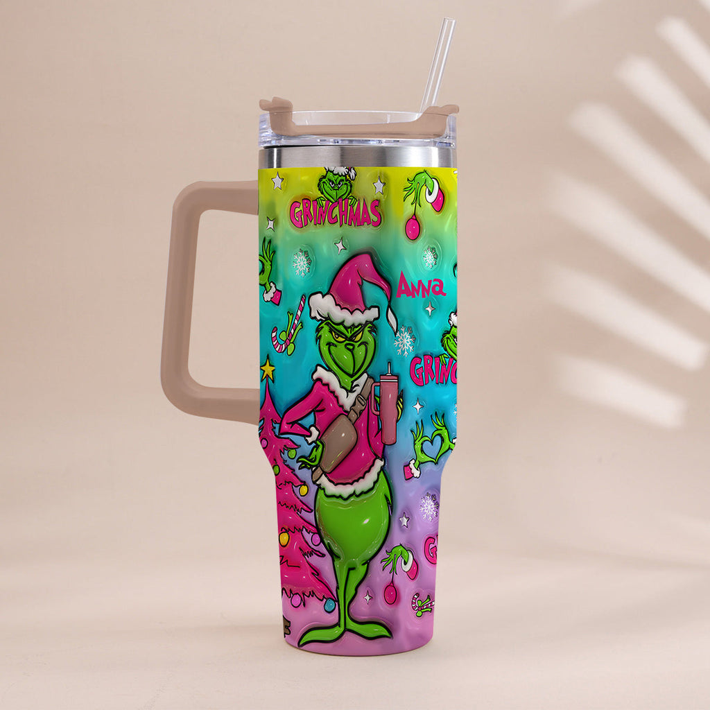Personalized Grinch Christmas Tumbler With Handle Gift for Mom Tumbler With Handle GradoCreations