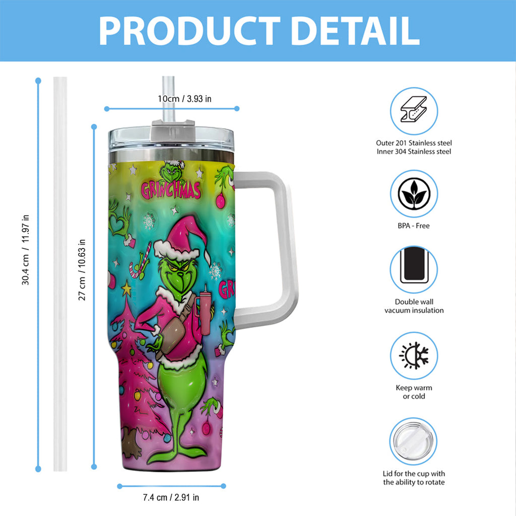 Personalized Grinch Christmas Tumbler With Handle Gift for Mom Tumbler With Handle GradoCreations
