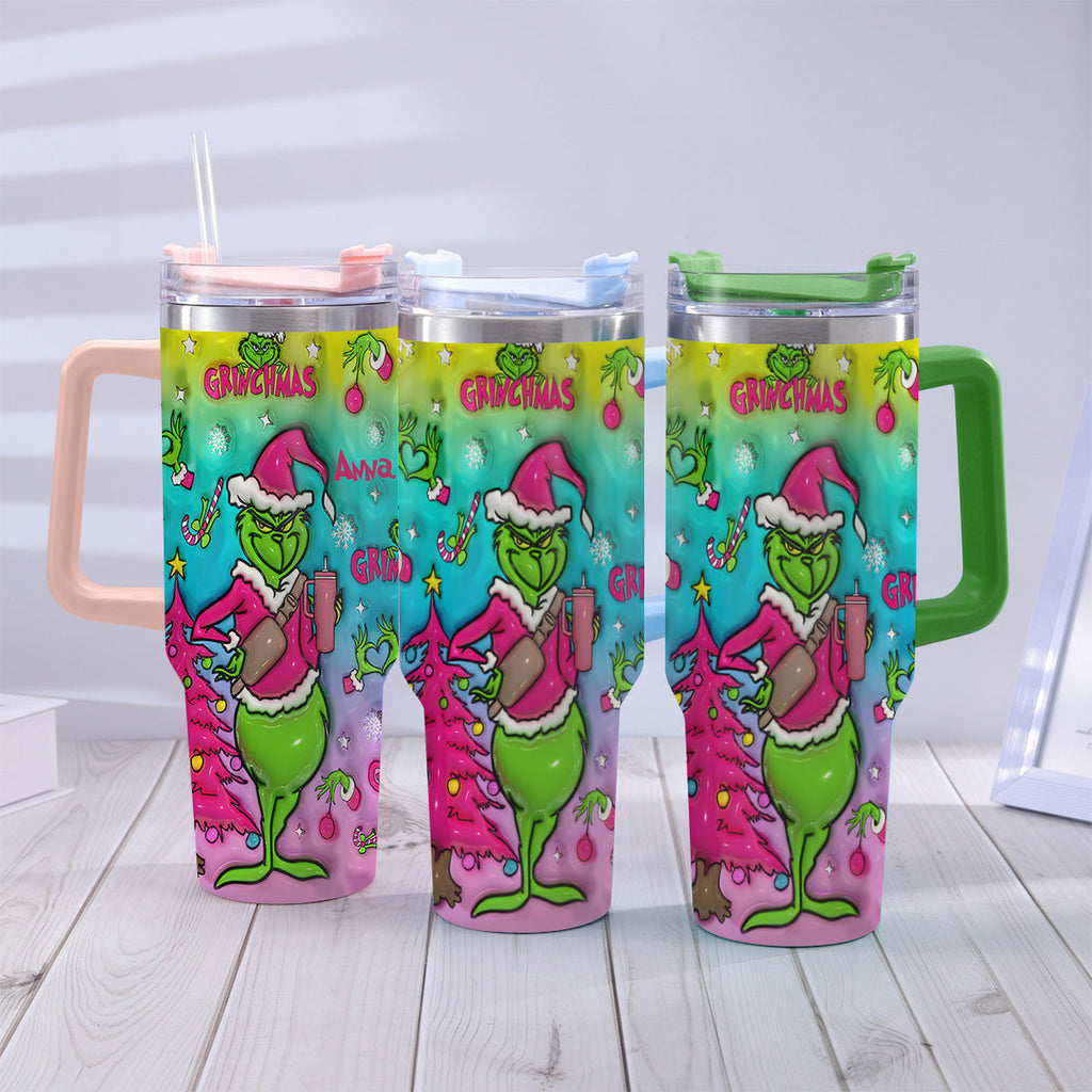 Personalized Grinch Christmas Tumbler With Handle Gift for Mom Tumbler With Handle GradoCreations