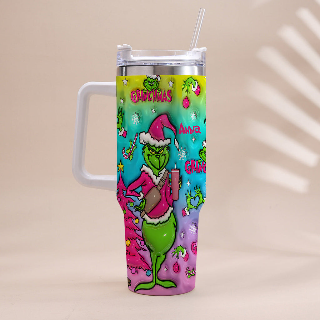 Personalized Grinch Christmas Tumbler With Handle Gift for Mom Tumbler With Handle GradoCreations