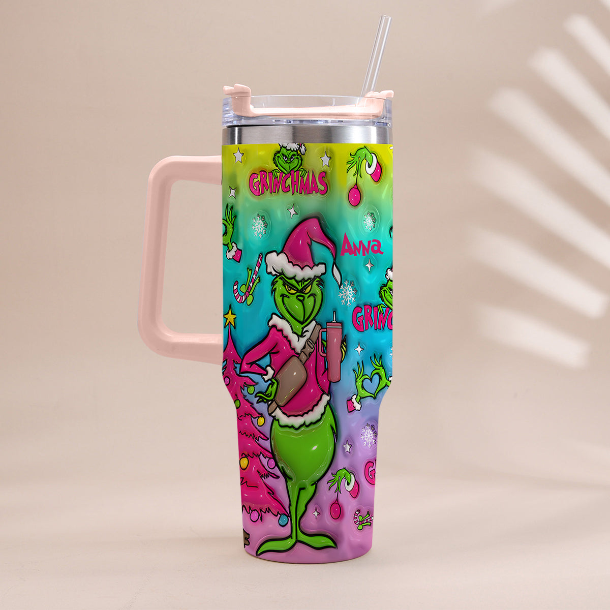Personalized Grinch Christmas Tumbler With Handle Gift for Mom Tumbler With Handle GradoCreations