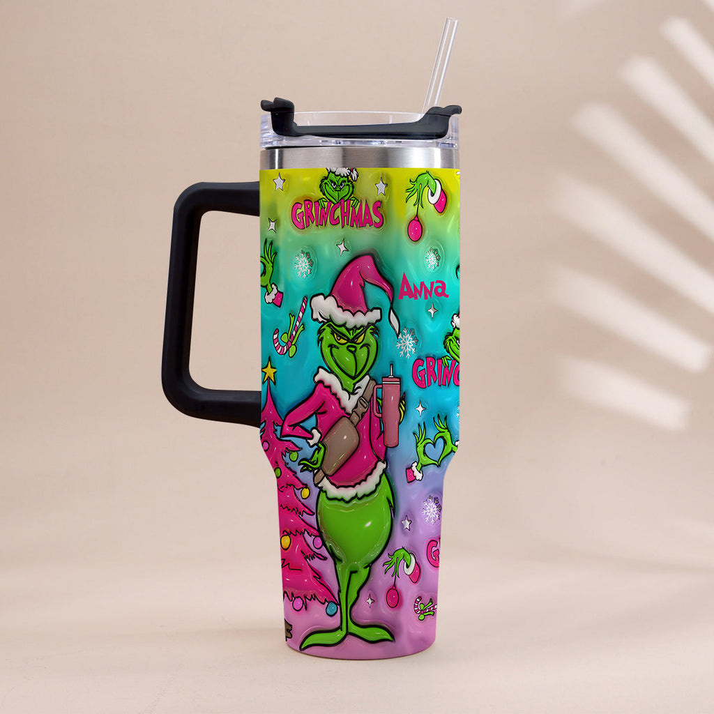 Personalized Grinch Christmas Tumbler With Handle Gift for Mom Tumbler With Handle GradoCreations