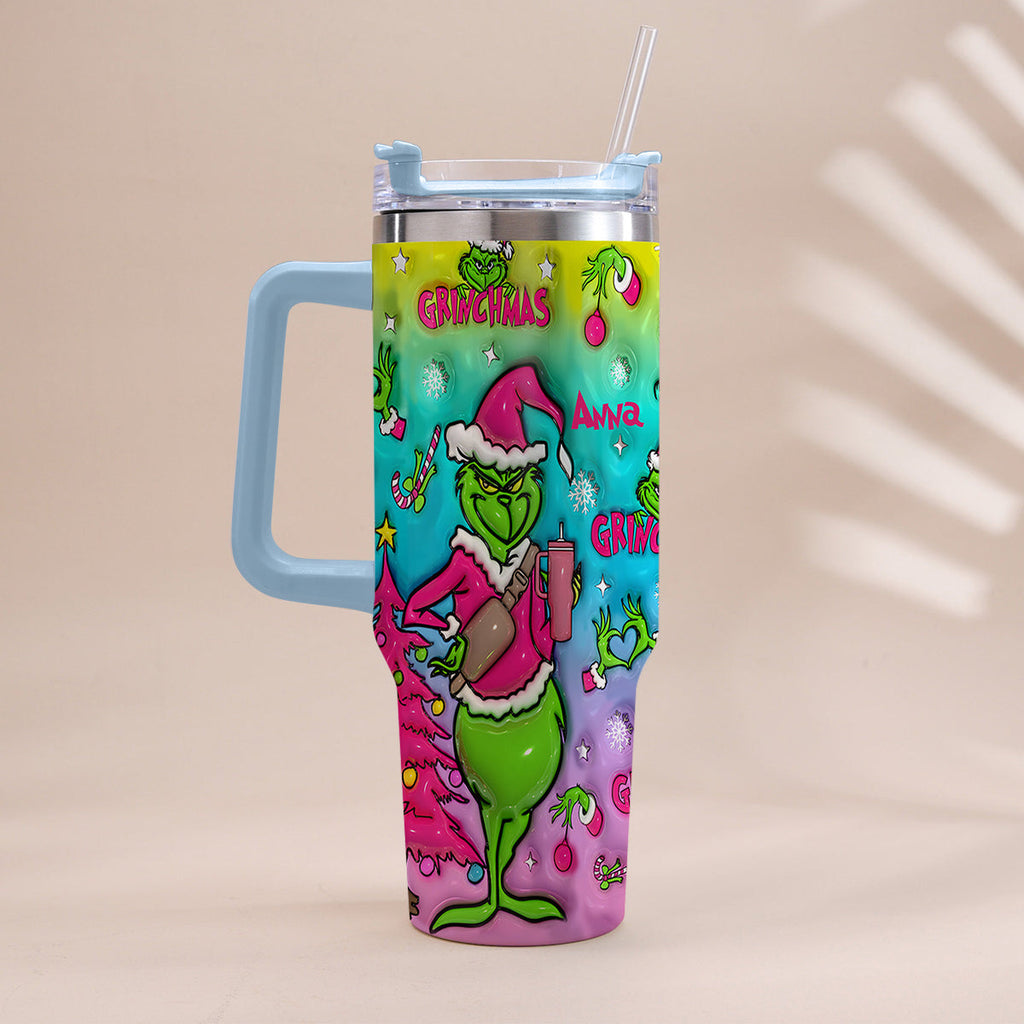 Personalized Grinch Christmas Tumbler With Handle Gift for Mom Tumbler With Handle GradoCreations