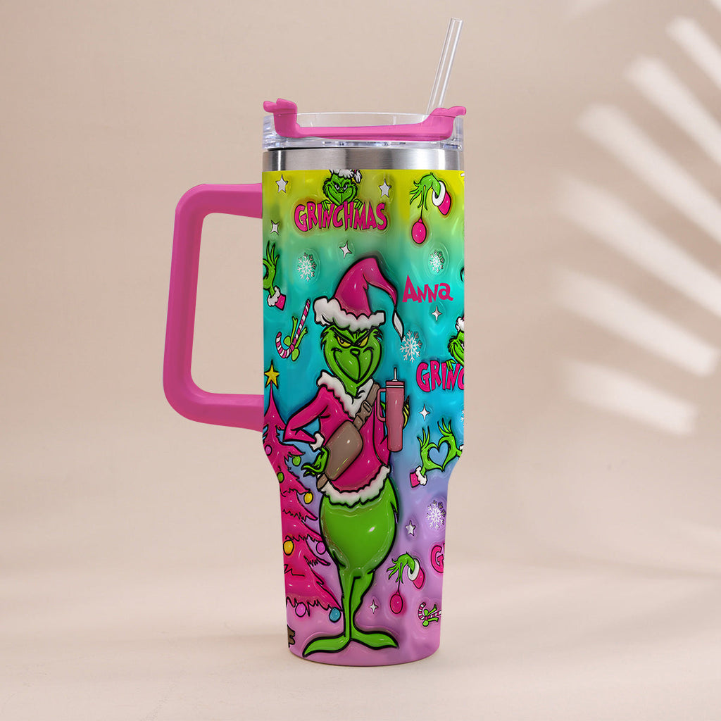 Personalized Grinch Christmas Tumbler With Handle Gift for Mom Tumbler With Handle GradoCreations