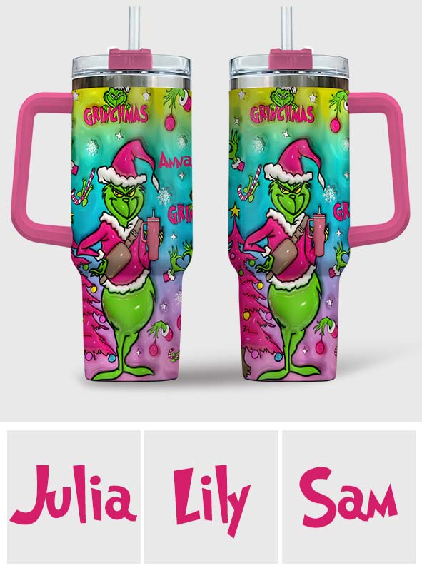 Personalized Grinch Christmas Tumbler With Handle Gift for Mom Tumbler With Handle GradoCreations