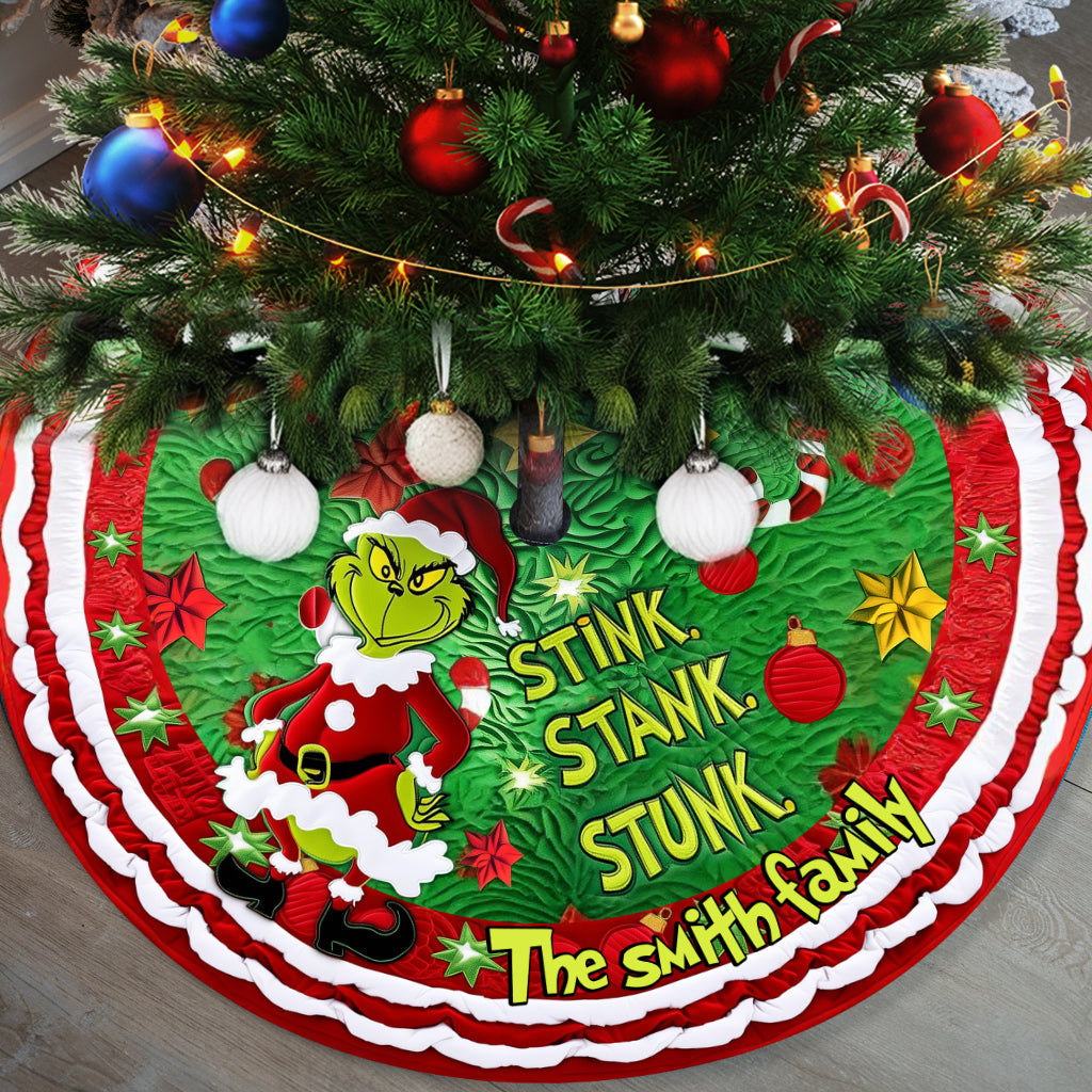 Personalized Christmas Tree Skirt with Grinch Design | Family Gift Tree Skirt GradoCreations