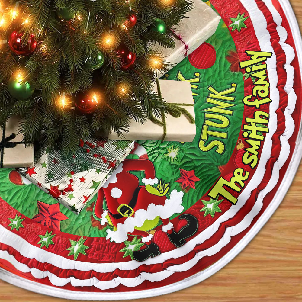 Personalized Christmas Tree Skirt with Grinch Design | Family Gift Tree Skirt GradoCreations