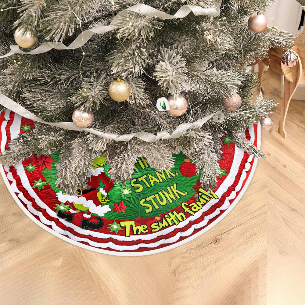 Personalized Christmas Tree Skirt with Grinch Design | Family Gift Tree Skirt GradoCreations