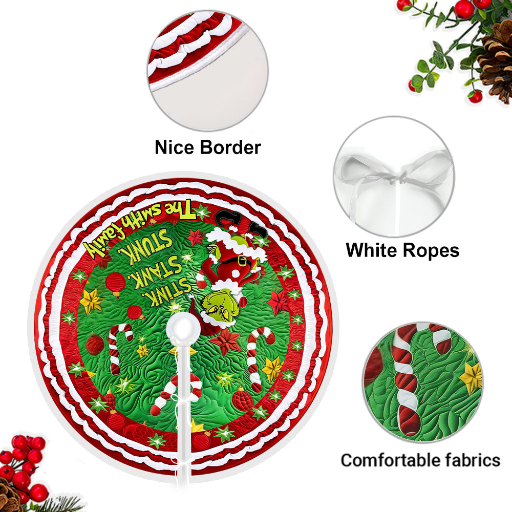 Personalized Christmas Tree Skirt with Grinch Design | Family Gift Tree Skirt GradoCreations