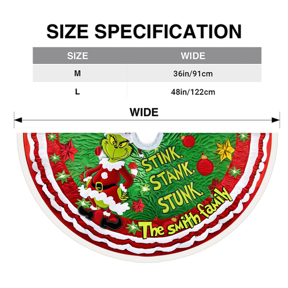 Personalized Christmas Tree Skirt with Grinch Design | Family Gift Tree Skirt GradoCreations
