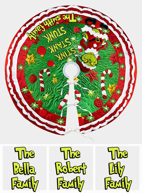 Personalized Christmas Tree Skirt with Grinch Design | Family Gift Tree Skirt GradoCreations