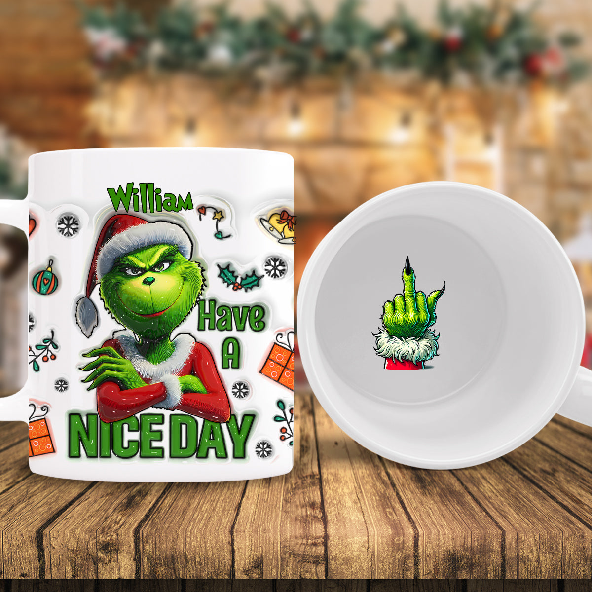 Personalized Christmas Hidden Message Mug with Grinch Design Hidden Message Mug GradoCreations