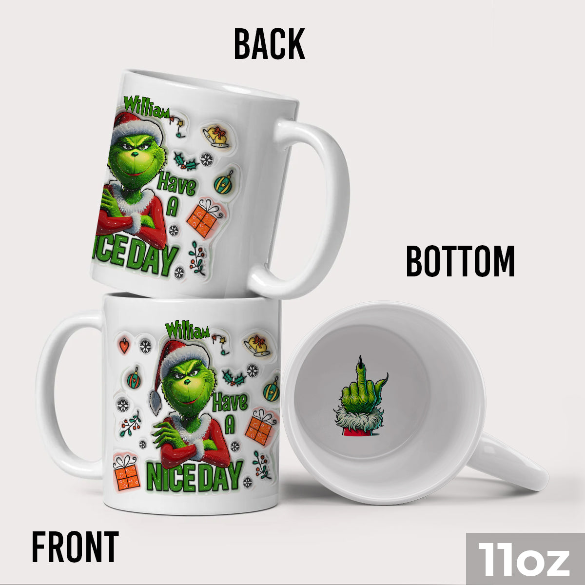Personalized Christmas Hidden Message Mug with Grinch Design Hidden Message Mug GradoCreations