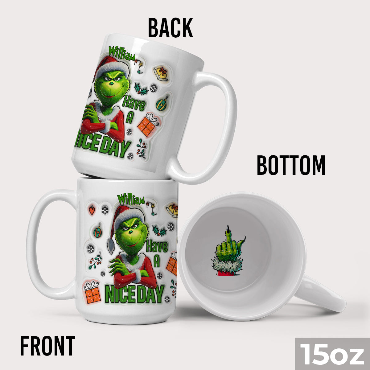 Personalized Christmas Hidden Message Mug with Grinch Design Hidden Message Mug GradoCreations