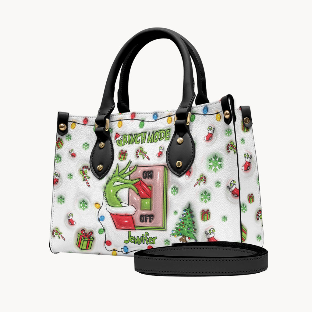 Personalized Grinch Mode Christmas Leather Handbag Gift for Her Leather Handbag GradoCreations