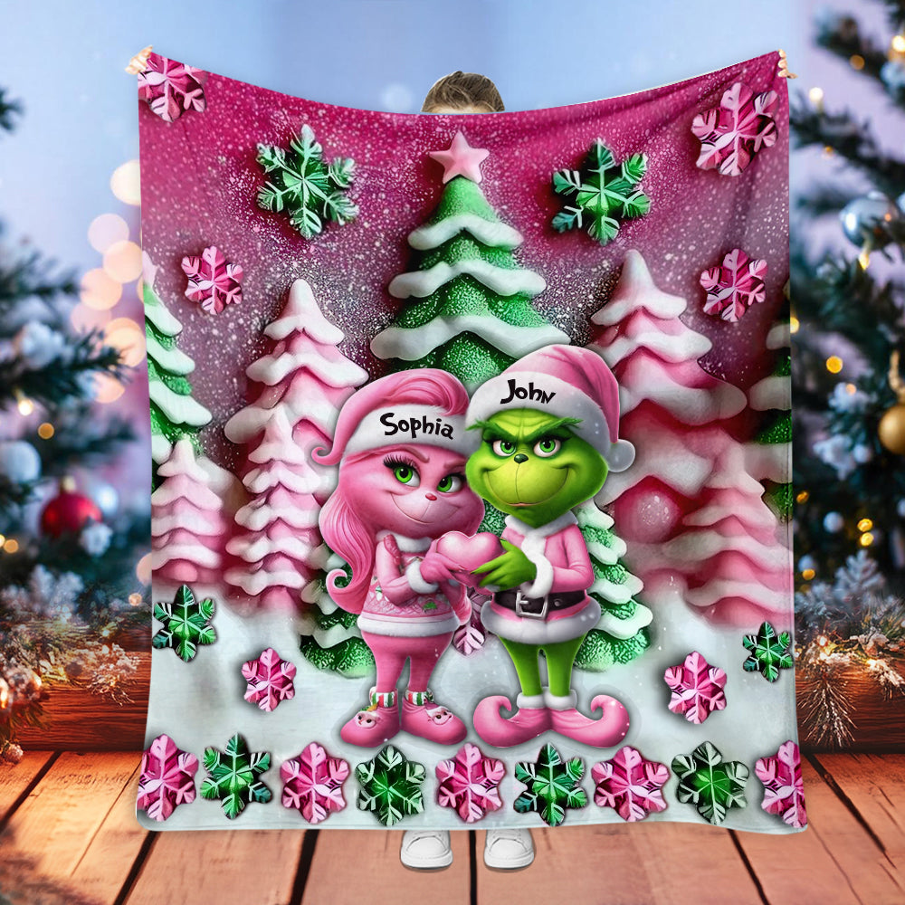 Personalized Grinch Couple Blanket Custom Name Gift for Christmas Blanket GradoCreations