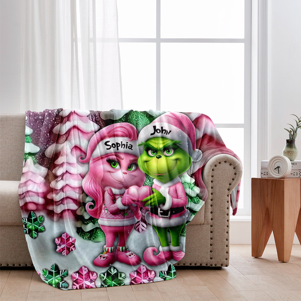 Personalized Grinch Couple Blanket Custom Name Gift for Christmas Blanket GradoCreations
