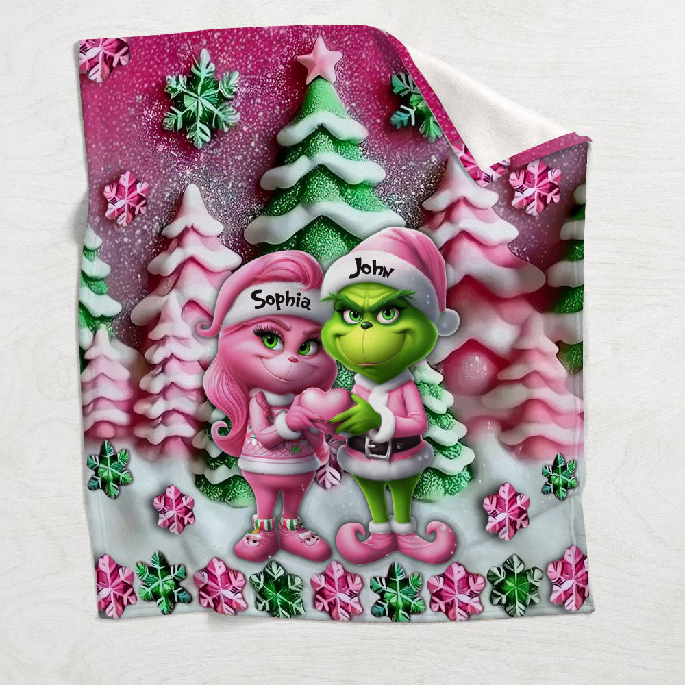 Personalized Grinch Couple Blanket Custom Name Gift for Christmas Blanket GradoCreations