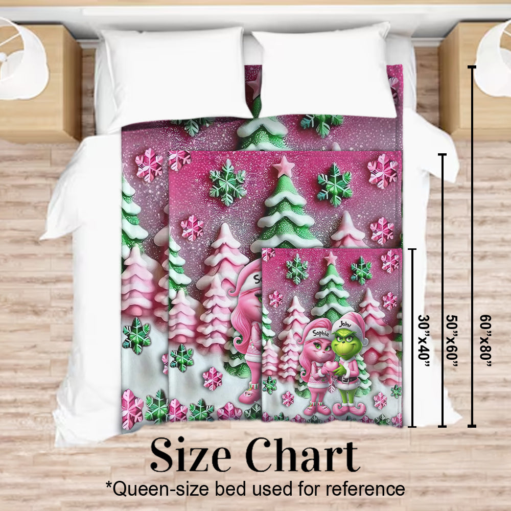 Personalized Grinch Couple Blanket Custom Name Gift for Christmas Blanket GradoCreations