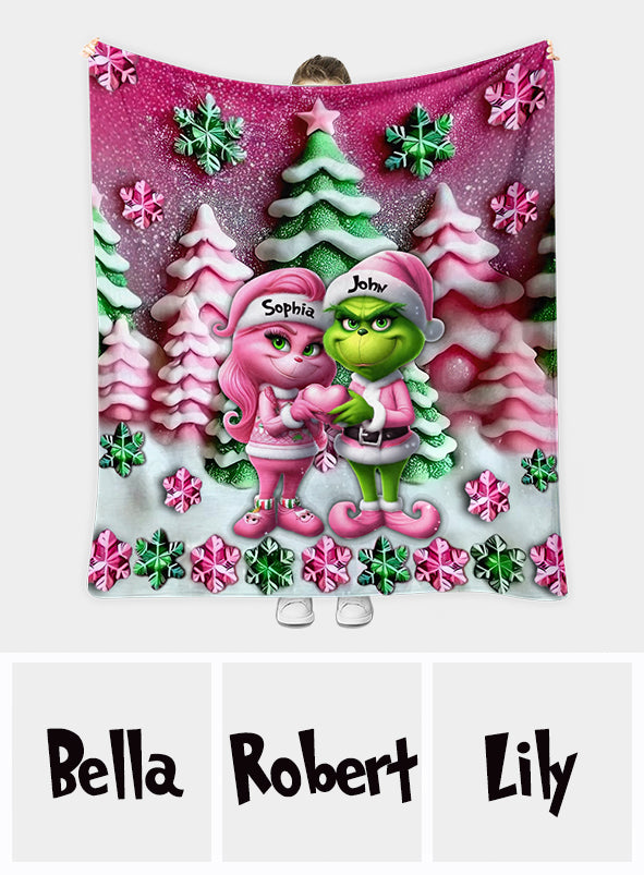 Personalized Grinch Couple Blanket Custom Name Gift for Christmas Blanket GradoCreations
