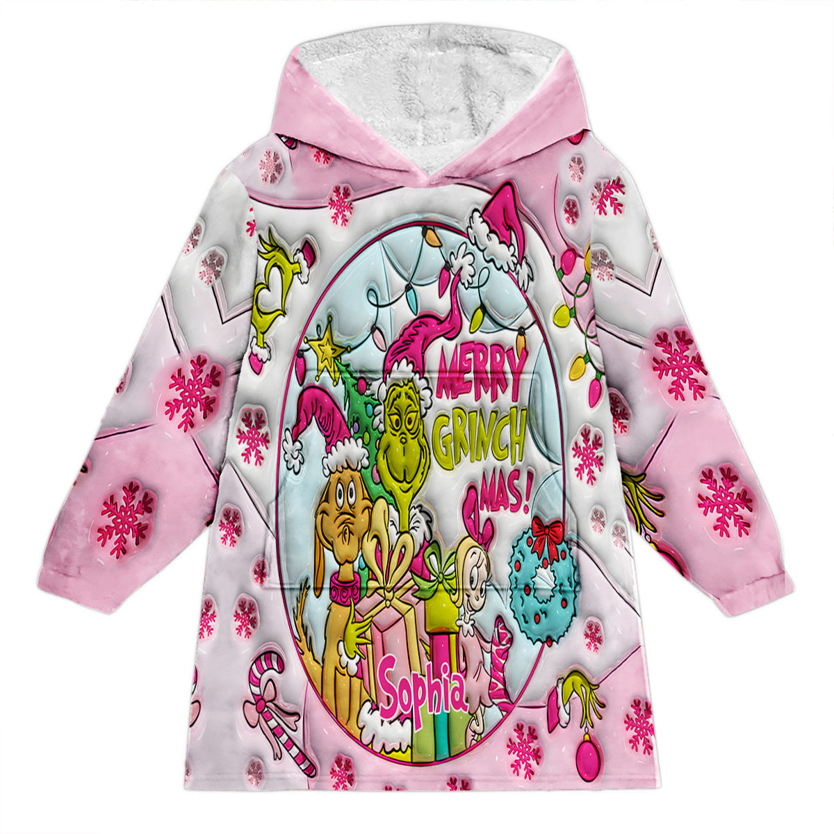 Personalized Merry Grinchmas Blanket Hoodie for Kids - Custom Name Christmas Gift Blanket Hoodie GradoCreations