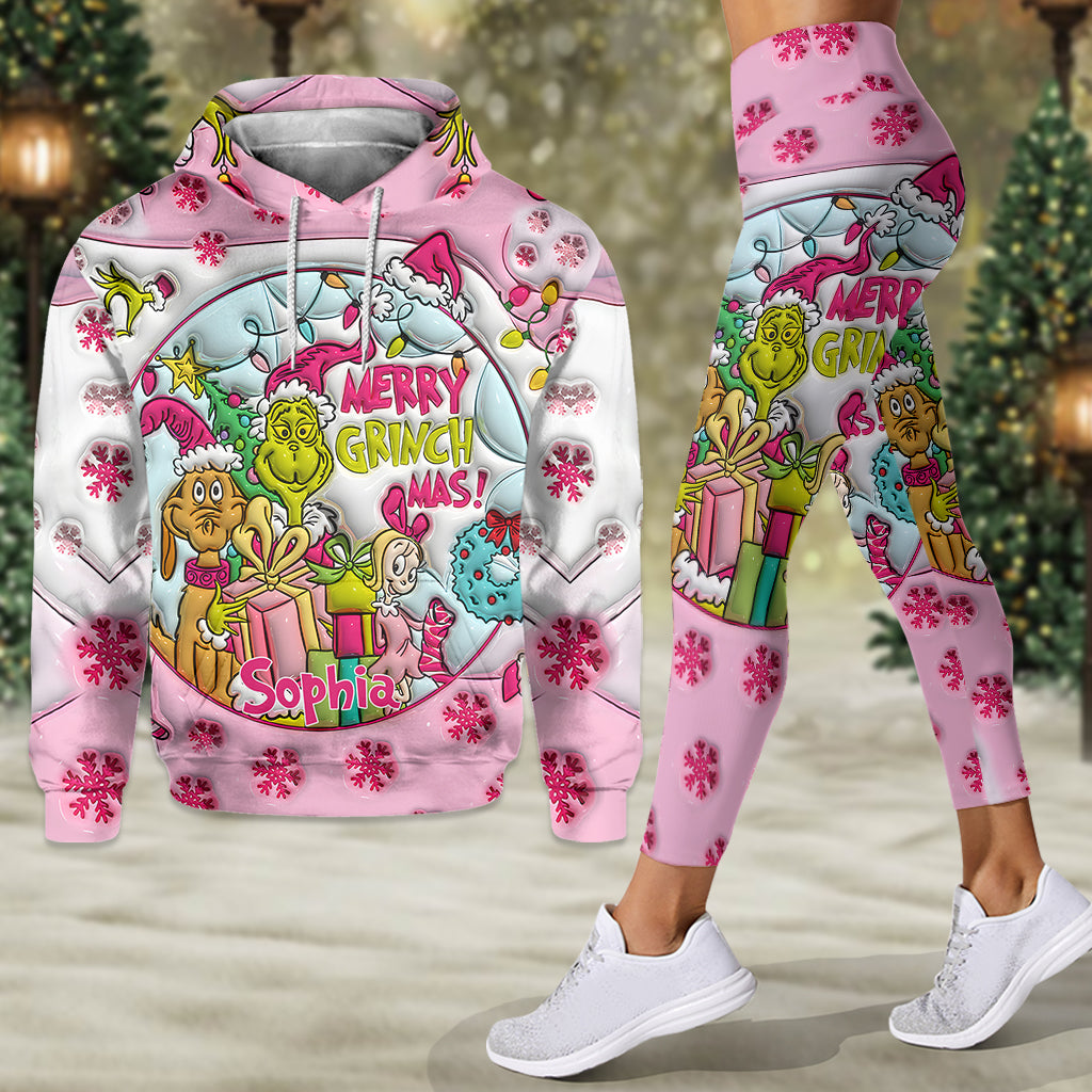 Personalized Pink Christmas Hoodie and Leggings Set Gift for Kids Hoodie & Leggings GradoCreations
