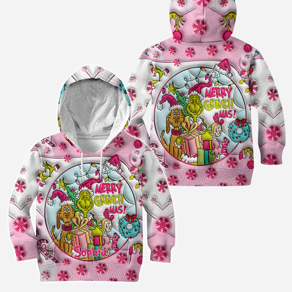 Personalized Pink Christmas Hoodie and Leggings Set Gift for Kids Hoodie & Leggings GradoCreations