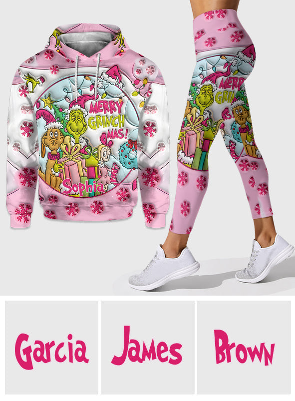 Personalized Pink Christmas Hoodie and Leggings Set Gift for Kids Hoodie & Leggings GradoCreations