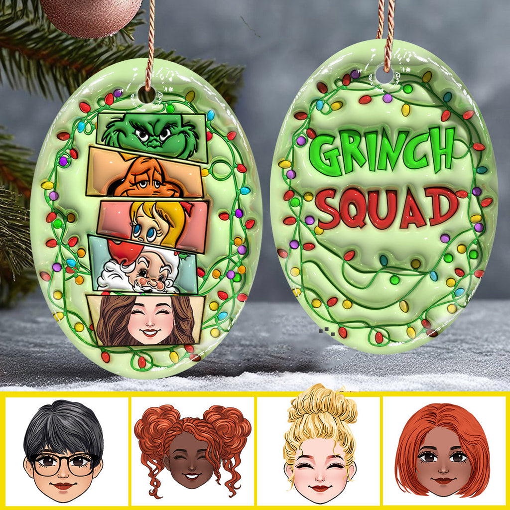 Personalized Grinch Squad Ceramic Ornament Holiday Gift Ceramic Oval Ornament GradoCreations